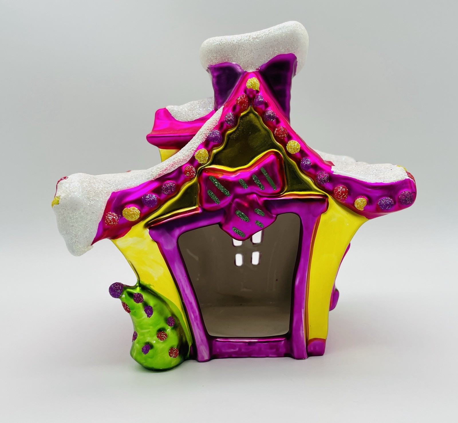 PartyLite Ceramic Whimsical Christmas Cottage Tealight House Pink Metallic