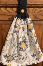 Double hanging kitchen towel garden flowers butterfly crocheted blue top