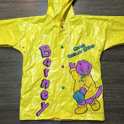 Vintage Rare Barney 1992 Kids Size 4 Rain Jacket Yellow “Come Rain Or Shine” - Picture 5 of 8