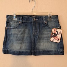 Jordache Low Rise Falcon Crest Denim Mini Skirt Blue S 28" Embroidered 1331-442