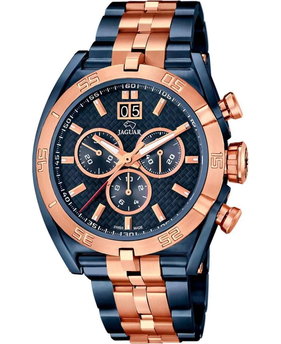 Jaguar Orologio Da Uomo Analogico J961/1 - Cassa In Acciaio E Vetro Zaffiro - Design Elegante E Resistente All'Acqua - Colore Blu Con Striscia