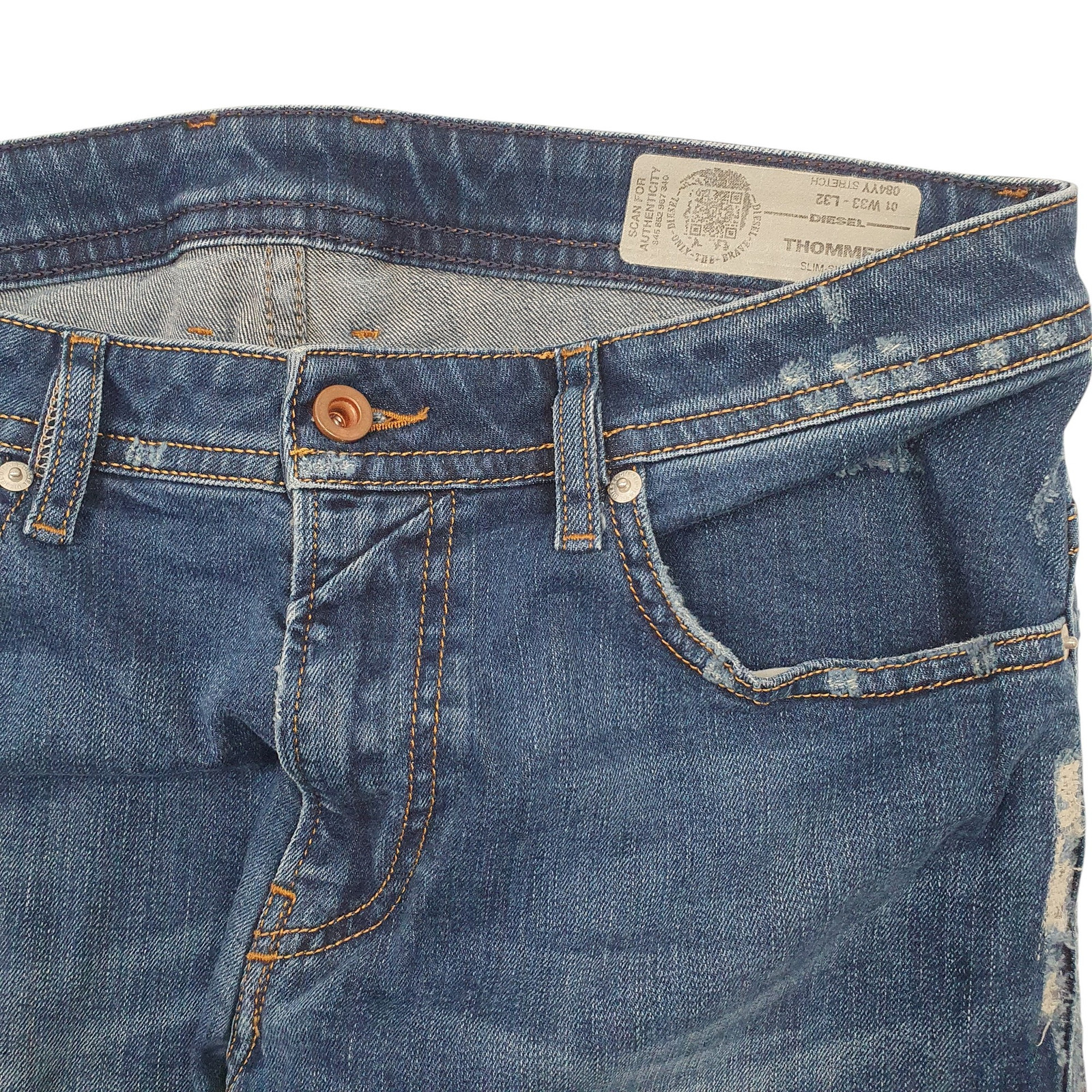 DIESEL Thommer Jeans Skinny Fit Blue Denim Trousers Mens Distressed W33 L32 image 3