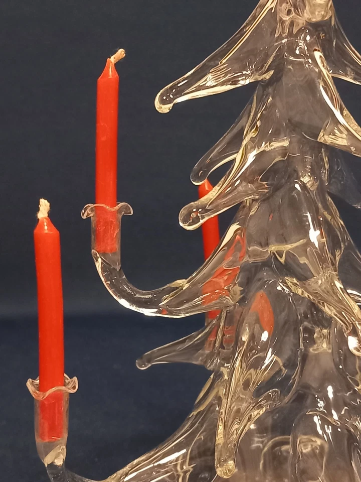 Albero Di Natale In Vetro Soffiato Trasparente Con Candeline Rosse - Immagine 2 di 4