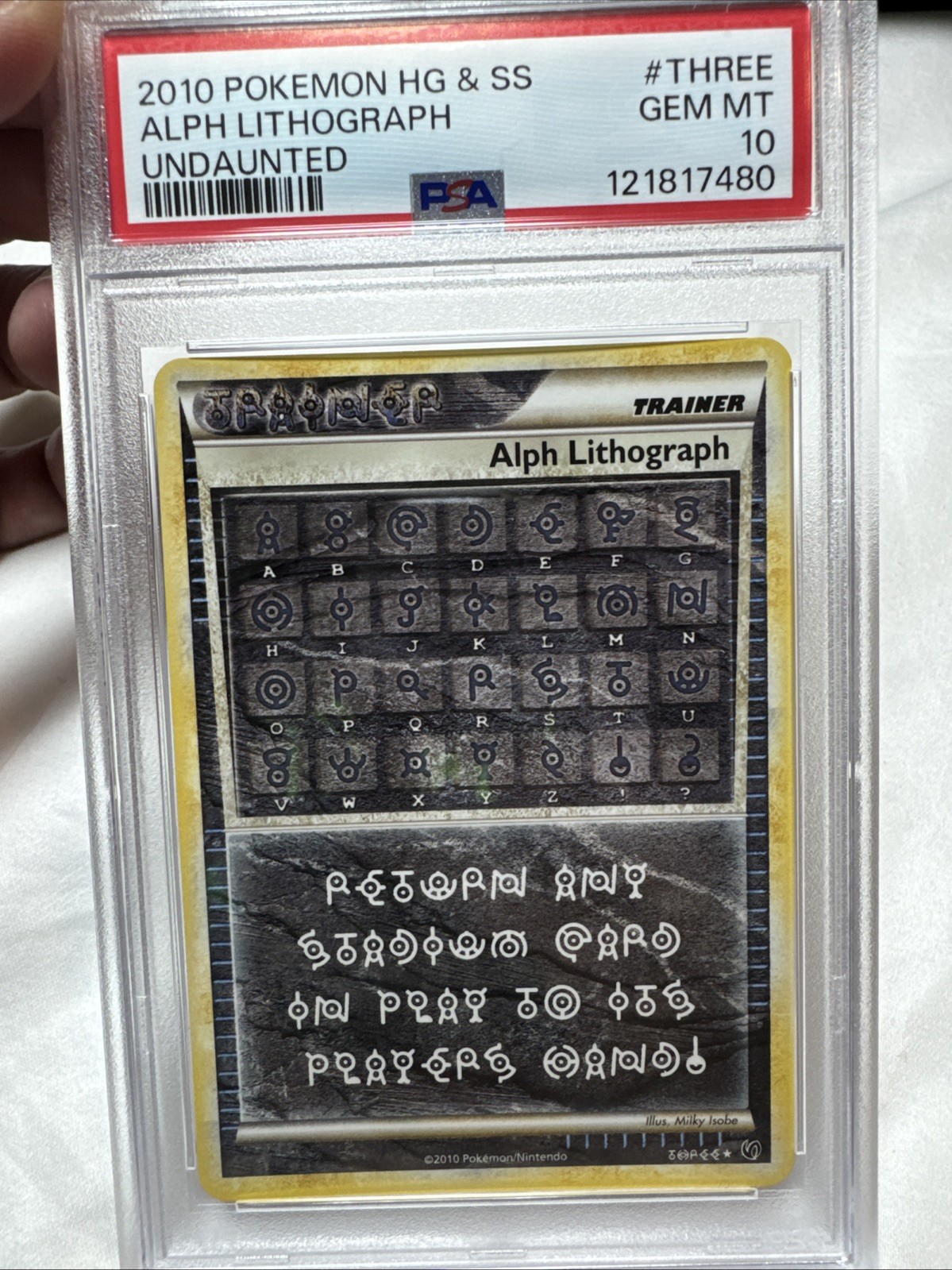 PSA 10 Low Pop Only 20 HEARTGOLD & SOULSILVER UNDAUNTED #THREE ALPH LITHOGRAPH