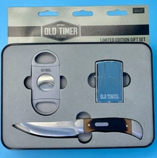 Schrade Old Timer 3 PC Gift Set Fixed Blade Knife Plus Lighter and Cigar Cutter