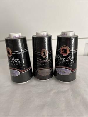 3 New Black maxi-lock 3000Yd spools 100% polyester overlock serger thread