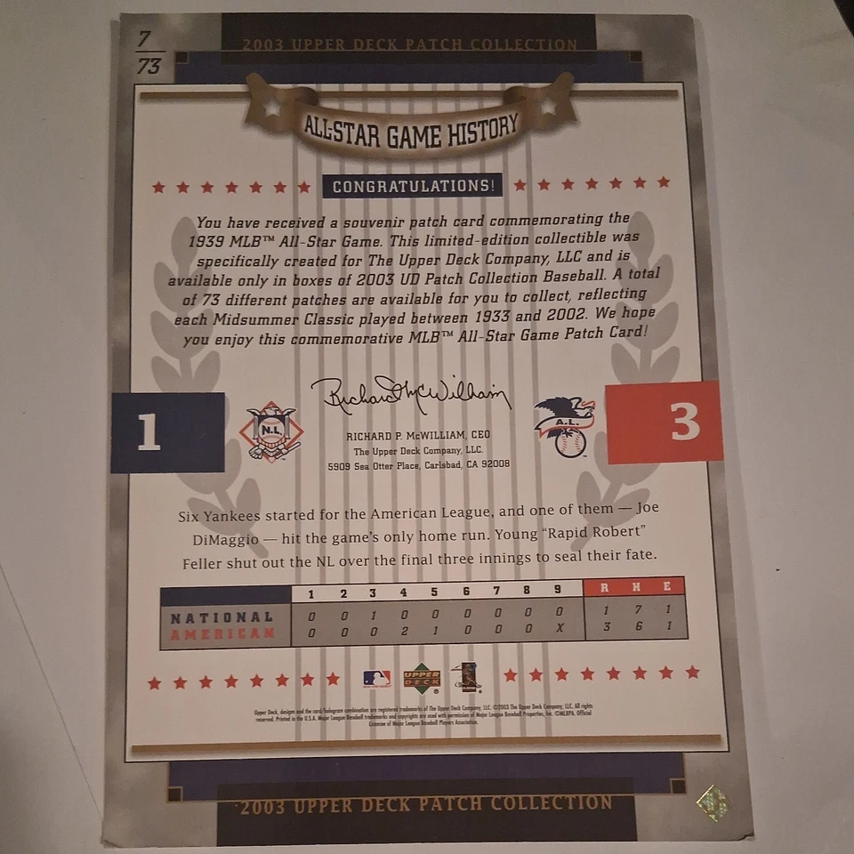 2003 Upper Deck Patch Collection New York Yankees 1939 All Star Game - Image 3 of 3