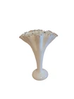 Vintage Fenton Silver Crest Milk Glass Vase With Clear Ruffled Edge