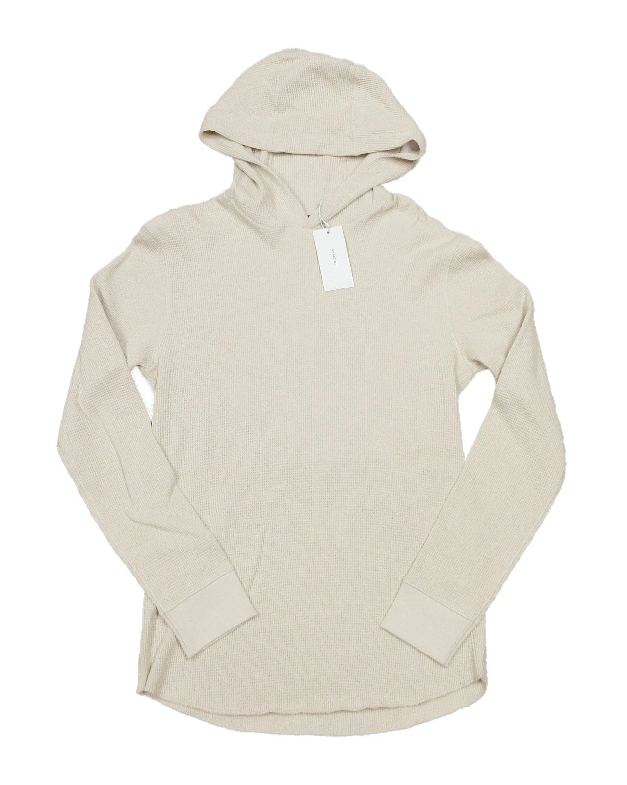 Vince Men's Sand Beige Waffle Knit Thermal Pullover Hoodie