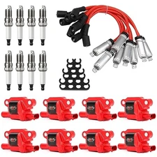 Set of 8 Square UF413 Ignition Coils Pack & Platinum Spark Plugs & Wires Set, 