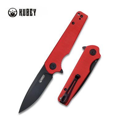 Kubey Wolverine Folding Knife Red G10 Liner Lock D2 Drop Point Plain KU233E