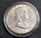 1963 Franklin Half Dollar 90% Silver AU++ To BU In Capsule Nice Coin