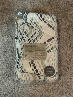 West Elm Cotton Canvas Mosaic Medallion Hidden Tabs Curtains 48x108 Set of 2
