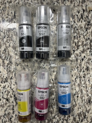 Genuine OEM Epson 552 Ink Bottle - 6 Pack EXP 11/2029 For ET-8550 ET-8500 Series - 第 1/1 張圖片