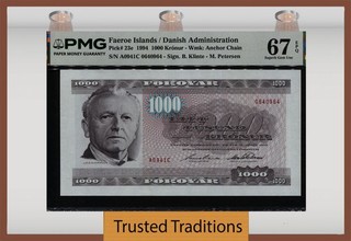 TT PK 23e 1994 Islas Feroe Administración Danesa 1000 coronas pmg 67 epq excelente