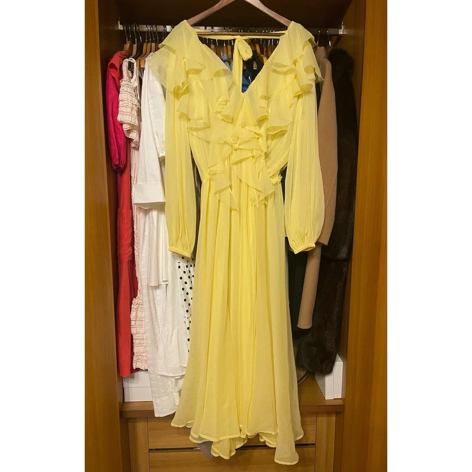 Maxi Vestido Edición Borde Crudo Gasa Amarillo Volantes ASOS Foto 2 de 3