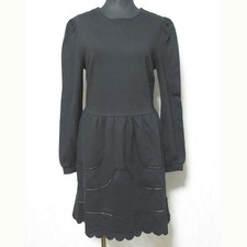 RED VALENTINO Scalloped Hem Long Sleeve Knee Length Dress M Black Women USED