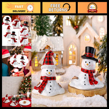 2 Pcs Winter Snowman Ornaments - 4.7" Resin Decor with Buffalo Check Hats  Scar