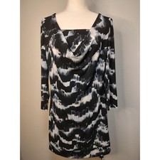Michael Kors MMK Black White Grey Cowl Neck Long Sleeve Mini Dress Size Medium