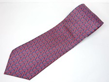HERMES Necktie Tie All over chain pattern Made in France Used Red 100 Silk