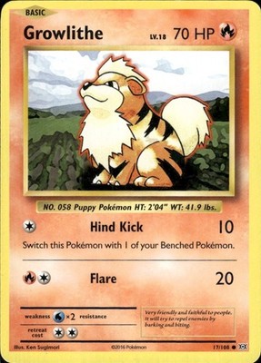 Growlithe 17/108 Common Evolutions Pokemon Moderately Played