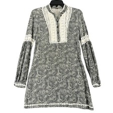 Free People Snowdrop Lace Mini Dress Floral Long Sleeve Rayon Linen Grey 8 Women