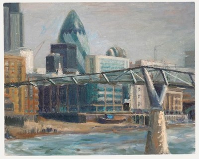 Pauline Plummer (b.1933) - Zeitgenössisches Öl, Ein Blick Auf Den Gherkin.