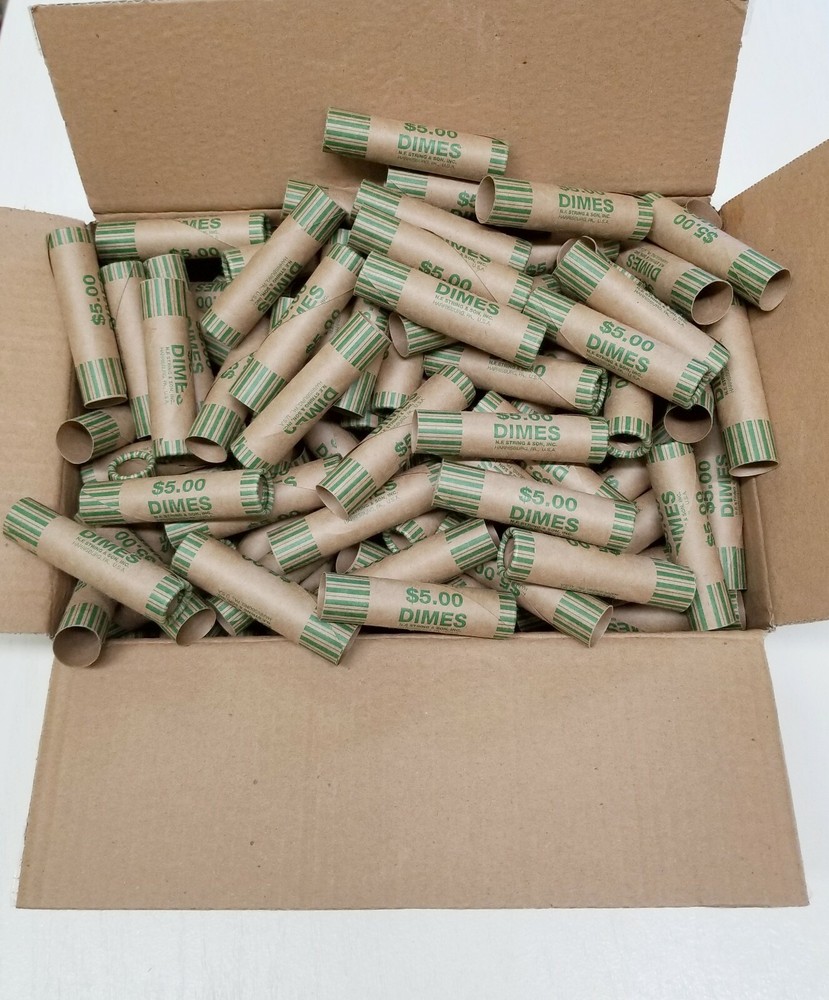 72 Rolls Preformed Coin Wrappers Paper Tubes For DIME 10 cents (Holds $ 5 Each)