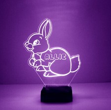 Kids Room Bunny Light - Personalized FREE - NIGHT LIGHT LAMP. 16 Color w/Remote.