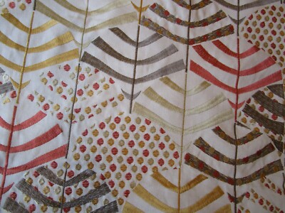 Gold Rust Tan Stylized Embroidered Tree design fabric TRAVERS 77'' or Over 2yds