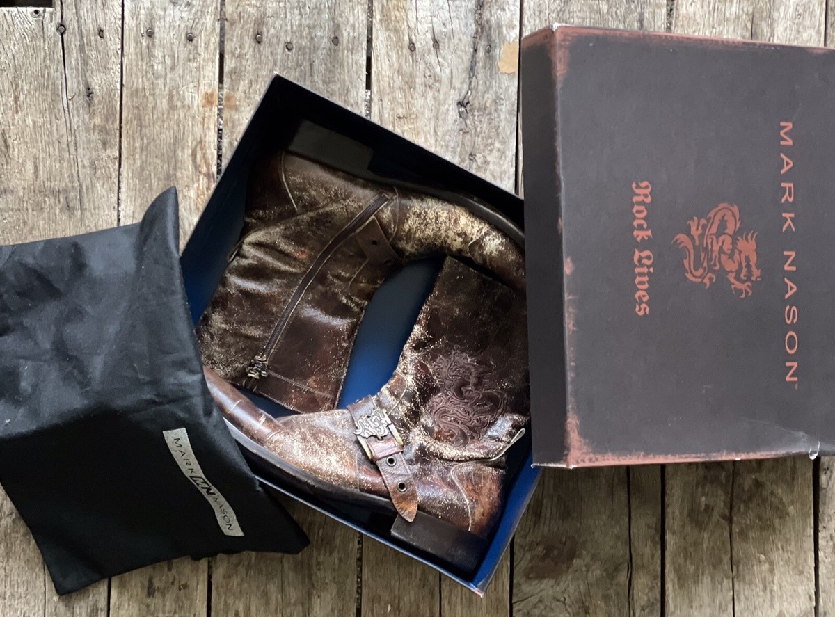 Mark Nason SKIDWAY Brown Dragon Rock Boots Distressed Men 