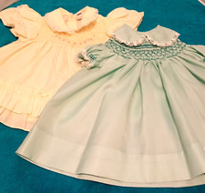 2 Baby Girl Smocked Dresses Pastel Yellow Circle Jo-Joe 8 Months Handmade Green