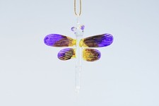Hanging Dragonfly Yellow Purple Figurine of Blown Glass Crystal
