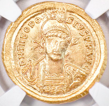 Theodosius II AV Solidus Gold Roman Coin 402-450 AD - NGC MS (UNC) - 5/5 Surface