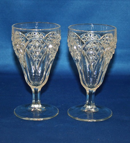 Antique Pair EAPG Fluted Wine Glasses Wine Goblets stemware Glass Goblet - Picture 9 of 10