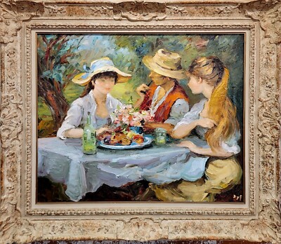 Marcel Dyf -claudine Having Mittagessen Im Countryside-Oil Malerei