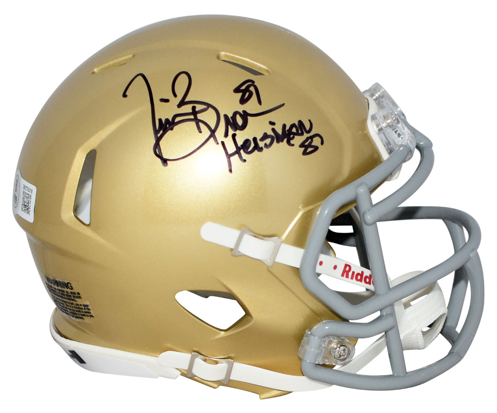 Tim Brown Autographed Signed Notre Dame Fighting Irish NOTRE DAME IRISH SPEED MINI HELMET BECKETT W/ HEISMAN 87 