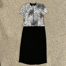 Positive Attitude Vintage Blouse & Skirt Womens Full Zip Zebra Print Made In USA