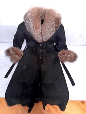 Black Toscana suede Sheepskin  shearling coat silver trim L