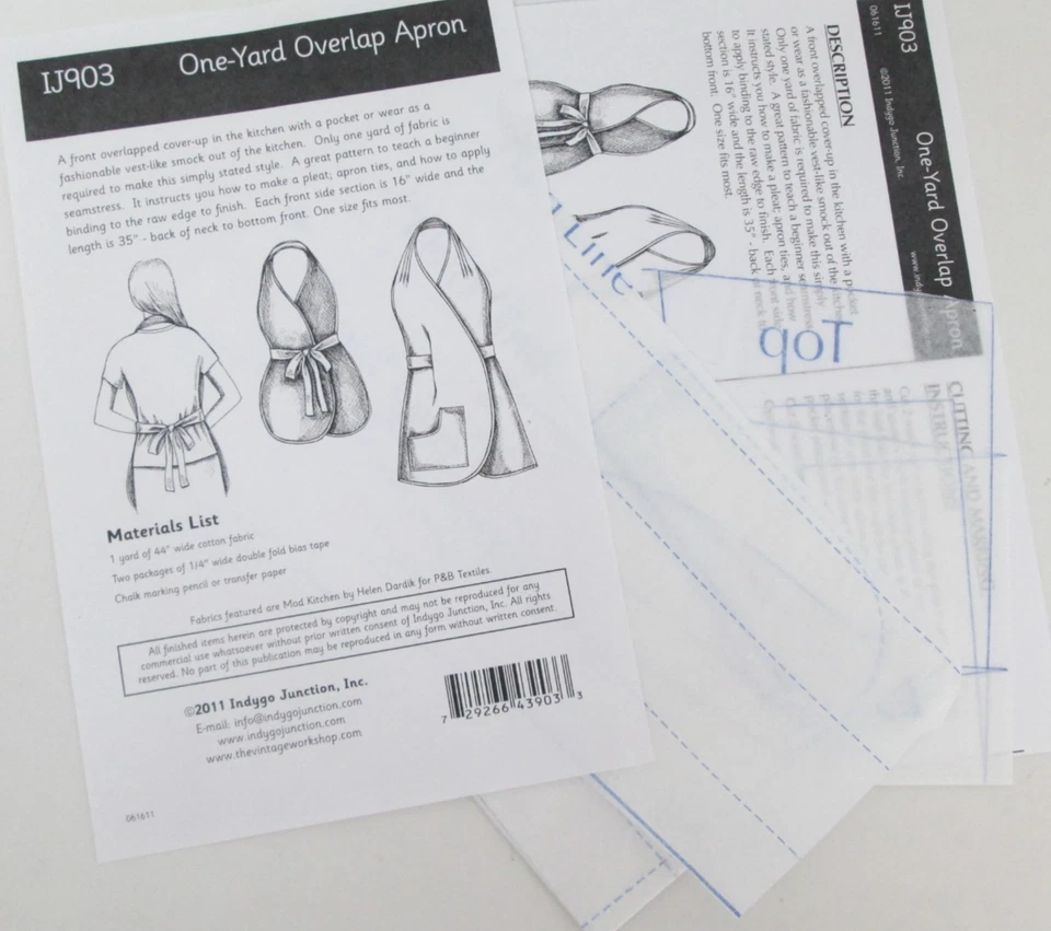 Indygo Junction One yard Overlap Apron Sewing Pattern Cut IJ903 - Image 4 of 4