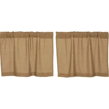 New Primitive Country Farmhouse TAN NATURAL BURLAP TIERS Cafe Curtains 24"