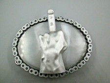middle finger fuk you biker belt buckle