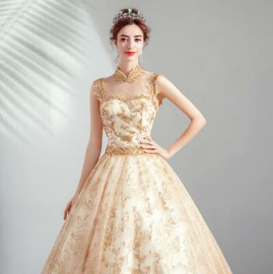 Luxury Gold Diamante Mandarin Collar Tulle Ball Gown Stage Prom Evening Dress | eBay Luxury Gold Diamante Mandarin Collar Tulle Ball Gown Stage Prom Evening Dress | eBay
