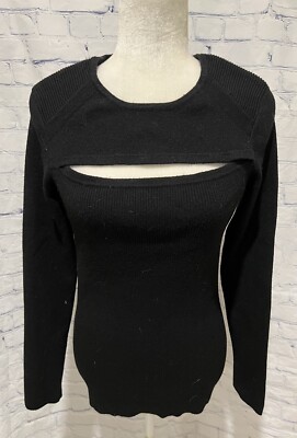 Torn Ronny Kobo Womens Black Cut Out Long Sleeve Ribbed Knit Tunic Top Medium