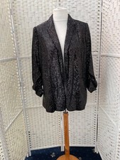 Blazer Jacket Black Sequin Marks & Spencer’s  14 Ruched Sleeves Party Cruise