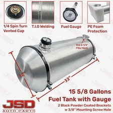 Universal 12x33'' 15 5/8 Gallon 1/4 NPT Spun Aluminum Gas Tank Fuel Tank W/Gauge