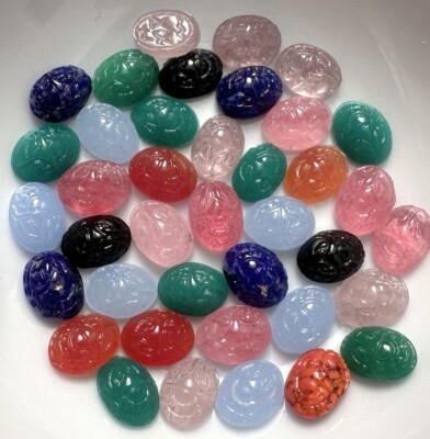 24 Vintage Glass Scarab Cabochons Mix 8x6 Molded Color Assortment C15-60-C2