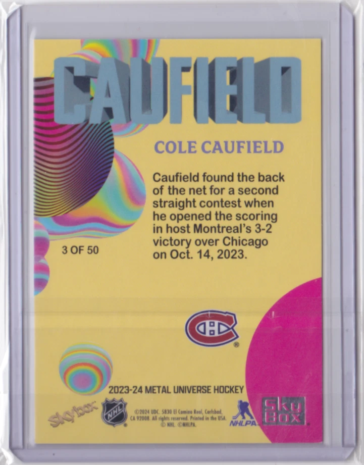 2023-24 SKYBOX METAL UNIVERSE Z-FORCE INSERT COLE CAUFIELD #3 MONTREAL CANADIENS - Image 2 of 2