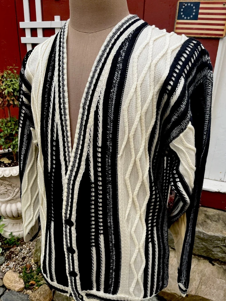Cárdigan Suéter Vintage Años 90 Marqués Patrón Texturizado Grunge Rock Talla M/L coogi Foto 2 de 4