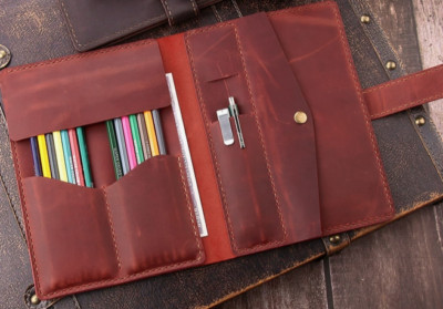 painting pencil storage pen bag pocket roll stationery Pouch Leather red X113